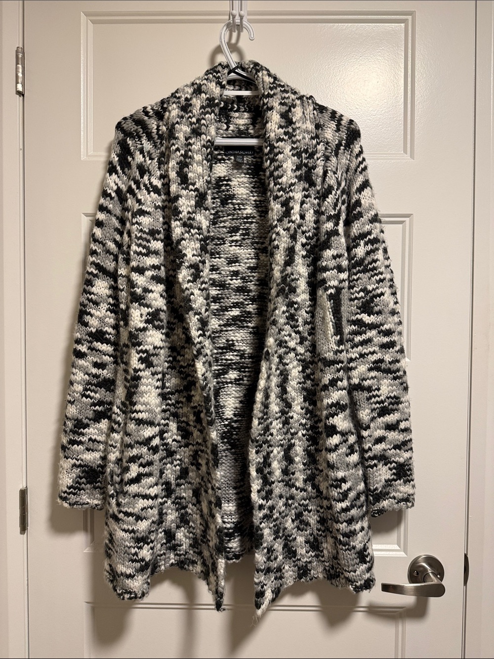Cynthia Rowley Black & White Marled Open-Front Cardigan